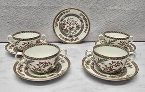 Set of 4 Copeland Spode England India Tree Bone China Bouillon Cup and Saucer